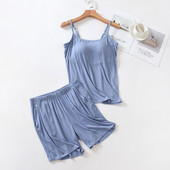 Suvised Modal naiste pidžaamad rinnapadjaga Camisole lühikesed püksid lahtised plusssuuruses magamistoakomplekt Femme Seksikas koduriided Kaheosaline komplekt