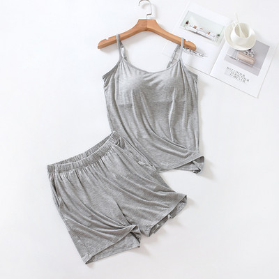 Suvised Modal naiste pidžaamad rinnapadjaga Camisole lühikesed püksid lahtised plusssuuruses magamistoakomplekt Femme Seksikas koduriided Kaheosaline komplekt