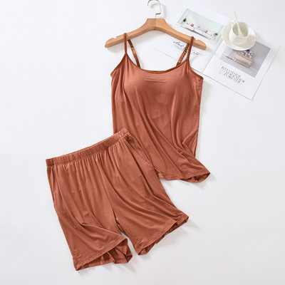Suvised Modal naiste pidžaamad rinnapadjaga Camisole lühikesed püksid lahtised plusssuuruses magamistoakomplekt Femme Seksikas koduriided Kaheosaline komplekt