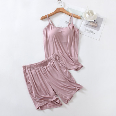 Suvised Modal naiste pidžaamad rinnapadjaga Camisole lühikesed püksid lahtised plusssuuruses magamistoakomplekt Femme Seksikas koduriided Kaheosaline komplekt