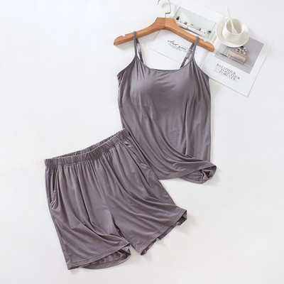 Suvised Modal naiste pidžaamad rinnapadjaga Camisole lühikesed püksid lahtised plusssuuruses magamistoakomplekt Femme Seksikas koduriided Kaheosaline komplekt