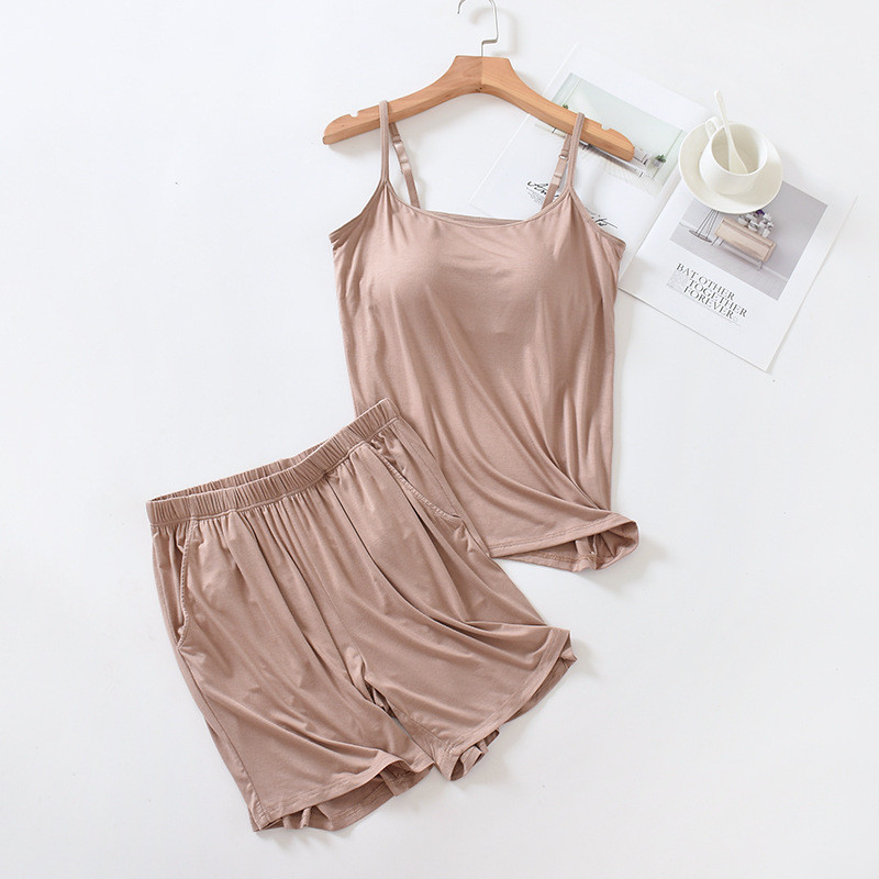 Suvised Modal naiste pidžaamad rinnapadjaga Camisole lühikesed püksid lahtised plusssuuruses magamistoakomplekt Femme Seksikas koduriided Kaheosaline komplekt