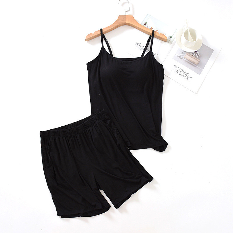 Suvised Modal naiste pidžaamad rinnapadjaga Camisole lühikesed püksid lahtised plusssuuruses magamistoakomplekt Femme Seksikas koduriided Kaheosaline komplekt