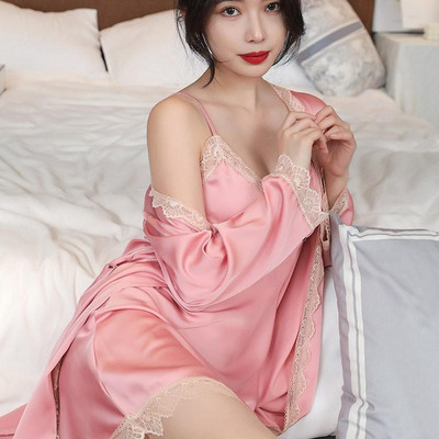 Nyári női 2 DB köntös ruha szettek Szexi V-nyakú hálóing Kimonó fürdőköpeny hálóingek M-XXL menyasszony esküvői fehérnemű Otthoni hálóruha