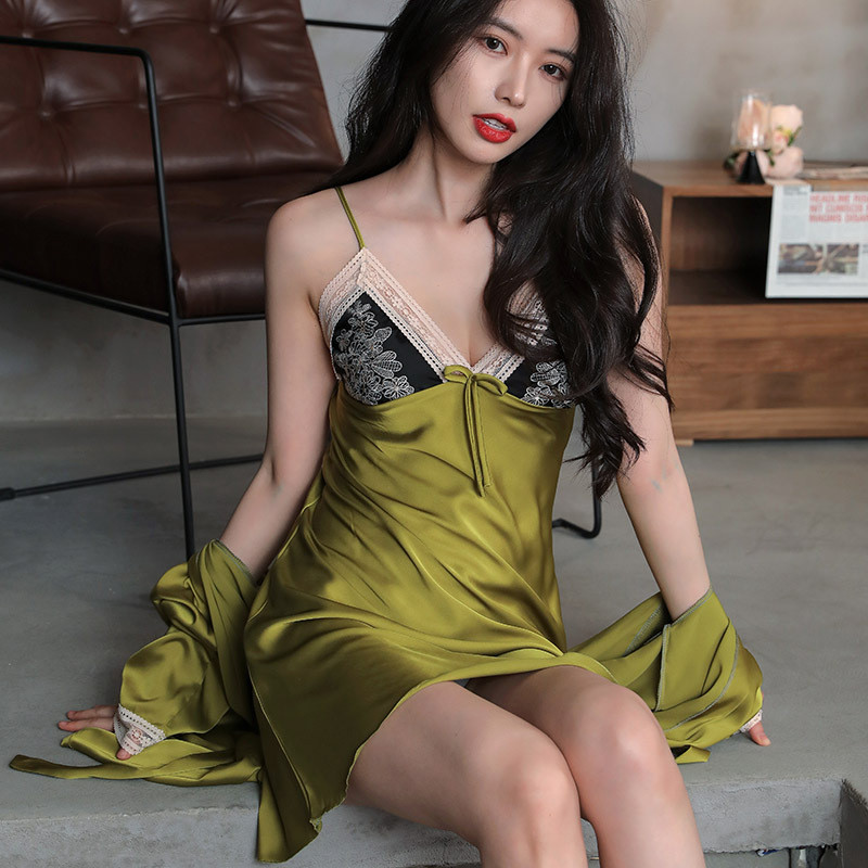 Nyári női 2 DB köntös ruha szettek Szexi V-nyakú hálóing Kimonó fürdőköpeny hálóingek M-XXL menyasszony esküvői fehérnemű Otthoni hálóruha