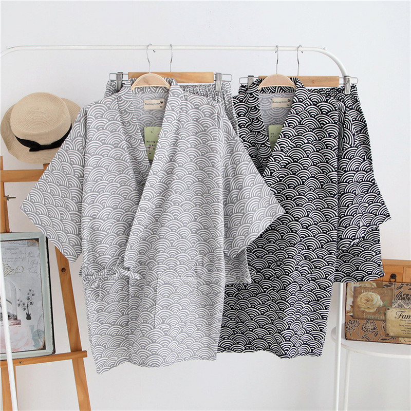 Hagyományos japán kimonó Yukata felső rövidnadrág ruha öltöny nyári rövid nadrág pizsama szett férfiaknak szamuráj férfi hálóruha fürdő