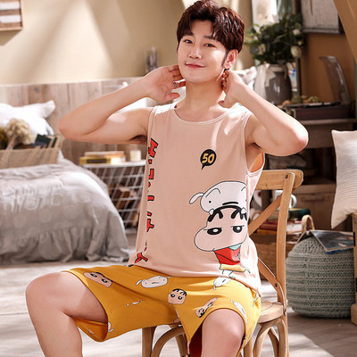 Vīriešu pidžamas vasaras bezpiedurkņu veste 2 pack naktsveļa jaunam zēnam INS karikatūra Hombre Pijama Mujer Anime mājas apģērbs