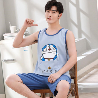 Vīriešu pidžamas vasaras bezpiedurkņu veste 2 pack naktsveļa jaunam zēnam INS karikatūra Hombre Pijama Mujer Anime mājas apģērbs