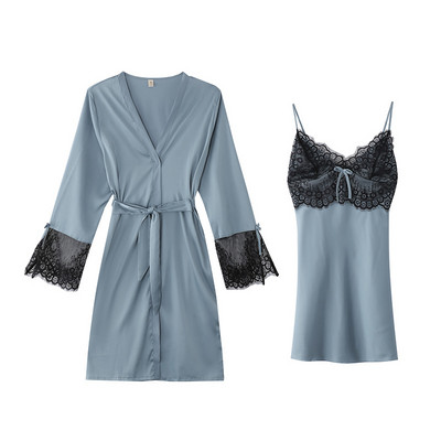 Ljetni ženski kimono kompleti ogrtača od 2 kom mladenčke haljine seksi čipkasti ogrtač i spavaćica spavaćica donje rublje široka kućna odjeća