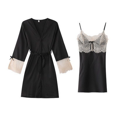 Ljetni ženski kimono kompleti ogrtača od 2 kom mladenčke haljine seksi čipkasti ogrtač i spavaćica spavaćica donje rublje široka kućna odjeća