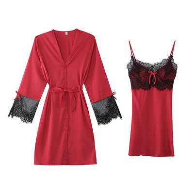 Ljetni ženski kimono kompleti ogrtača od 2 kom mladenčke haljine seksi čipkasti ogrtač i spavaćica spavaćica donje rublje široka kućna odjeća