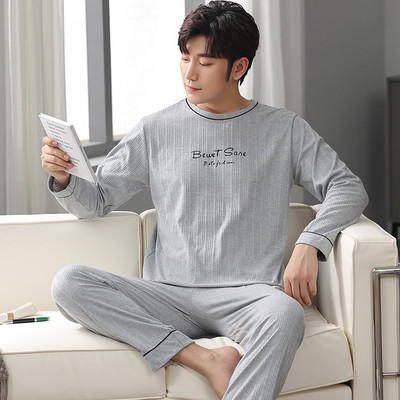 Rudens ziemas vīriešu pidžamu komplekts kokvilnas apdrukas guļamveļa nakts uzvalks ikdienišķs ar garām piedurknēm rūtainas bikses pidžamas lielizmēra mājas apģērbs 4XL