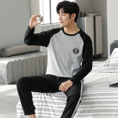 Rudens ziemas vīriešu pidžamu komplekts kokvilnas apdrukas guļamveļa nakts uzvalks ikdienišķs ar garām piedurknēm rūtainas bikses pidžamas lielizmēra mājas apģērbs 4XL