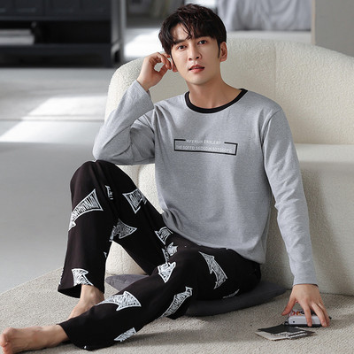 Rudens ziemas vīriešu pidžamu komplekts kokvilnas apdrukas guļamveļa nakts uzvalks ikdienišķs ar garām piedurknēm rūtainas bikses pidžamas lielizmēra mājas apģērbs 4XL