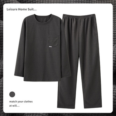 Rudens ziemas vīriešu pidžamu komplekts kokvilnas apdrukas guļamveļa nakts uzvalks ikdienišķs ar garām piedurknēm rūtainas bikses pidžamas lielizmēra mājas apģērbs 4XL