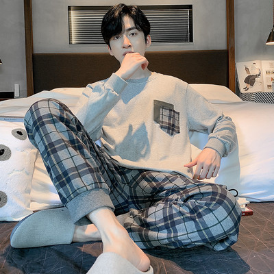 Rudens ziemas vīriešu pidžamu komplekts kokvilnas apdrukas guļamveļa nakts uzvalks ikdienišķs ar garām piedurknēm rūtainas bikses pidžamas lielizmēra mājas apģērbs 4XL