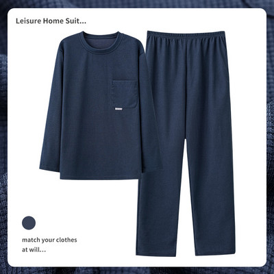 Rudens ziemas vīriešu pidžamu komplekts kokvilnas apdrukas guļamveļa nakts uzvalks ikdienišķs ar garām piedurknēm rūtainas bikses pidžamas lielizmēra mājas apģērbs 4XL