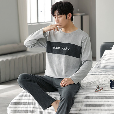 Rudens ziemas vīriešu pidžamu komplekts kokvilnas apdrukas guļamveļa nakts uzvalks ikdienišķs ar garām piedurknēm rūtainas bikses pidžamas lielizmēra mājas apģērbs 4XL