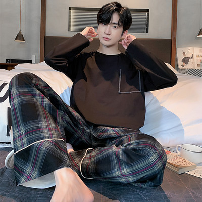 Rudens ziemas vīriešu pidžamu komplekts kokvilnas apdrukas guļamveļa nakts uzvalks ikdienišķs ar garām piedurknēm rūtainas bikses pidžamas lielizmēra mājas apģērbs 4XL