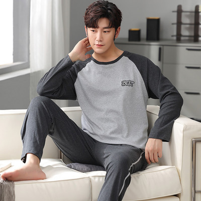 Rudens ziemas vīriešu pidžamu komplekts kokvilnas apdrukas guļamveļa nakts uzvalks ikdienišķs ar garām piedurknēm rūtainas bikses pidžamas lielizmēra mājas apģērbs 4XL