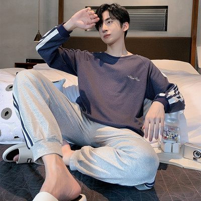 Rudens ziemas vīriešu pidžamu komplekts kokvilnas apdrukas guļamveļa nakts uzvalks ikdienišķs ar garām piedurknēm rūtainas bikses pidžamas lielizmēra mājas apģērbs 4XL