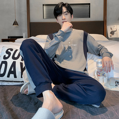 Rudens ziemas vīriešu pidžamu komplekts kokvilnas apdrukas guļamveļa nakts uzvalks ikdienišķs ar garām piedurknēm rūtainas bikses pidžamas lielizmēra mājas apģērbs 4XL