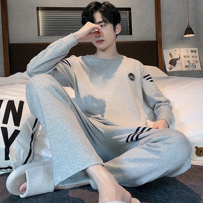 Rudens ziemas vīriešu pidžamu komplekts kokvilnas apdrukas guļamveļa nakts uzvalks ikdienišķs ar garām piedurknēm rūtainas bikses pidžamas lielizmēra mājas apģērbs 4XL