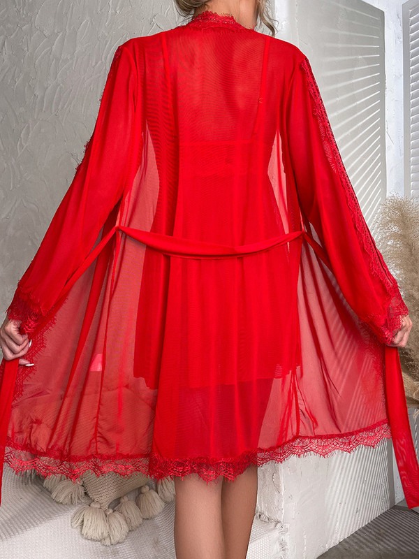 Apakšveļa Peldmēteļa un naktskreklu komplekti Seksīga tīklveida mežģīņu dizaina naktskleita ar halātiem, guļamtērps Sieviešu Pijama Sexy Mujer