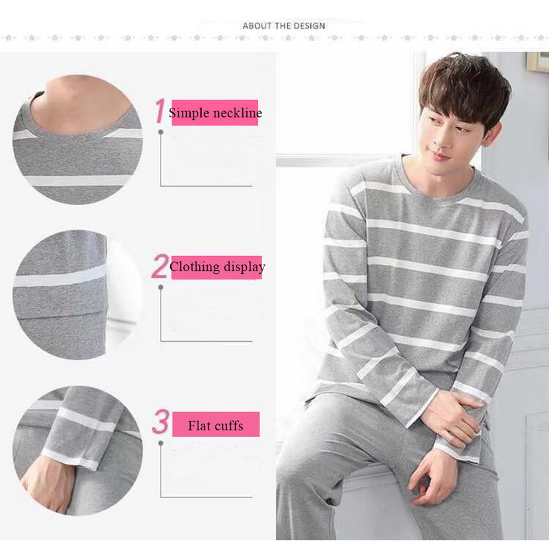 Ανοιξιάτικες νέες ανδρικές πιτζάμες 2021 Casual μακρυμάνικα O λαιμόκοψη Λεπτές φαρδιές πιτζάμες για άνδρες με στάμπα Πυτζάμες Κοστούμι σπιτιού