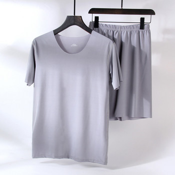 Ice Silk Sleepwear Ανδρικά Solid Men Summer 2022 Σετ πιτζάμες Σορτς πιτζάμα με πουκάμισο Plus Size Casual Comfort Πυτζάμες