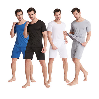 Ice Silk Sleepwear Vyriški solidūs vyriški 2022 m. vasaros pižamų rinkiniai Pižamos šortai su marškiniais plius dydžio laisvalaikio patogūs miegui pižamos