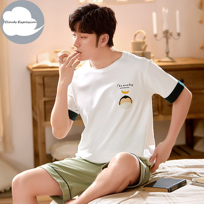 Nove ljetne pletene pamučne muške pidžame kratkih rukava Kompleti muških pidžama Pidžama sa slovima za muškarce Odijelo za spavanje Odjeća za dom Veličina XXXXL