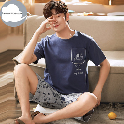 Nove ljetne pletene pamučne muške pidžame kratkih rukava Kompleti muških pidžama Pidžama sa slovima za muškarce Odijelo za spavanje Odjeća za dom Veličina XXXXL