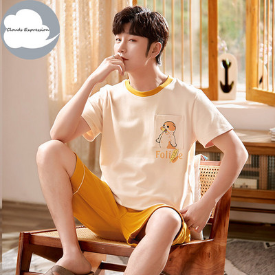 Nove ljetne pletene pamučne muške pidžame kratkih rukava Kompleti muških pidžama Pidžama sa slovima za muškarce Odijelo za spavanje Odjeća za dom Veličina XXXXL