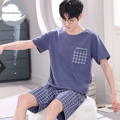 Nove ljetne pletene pamučne muške pidžame kratkih rukava Kompleti muških pidžama Pidžama sa slovima za muškarce Odijelo za spavanje Odjeća za dom Veličina XXXXL