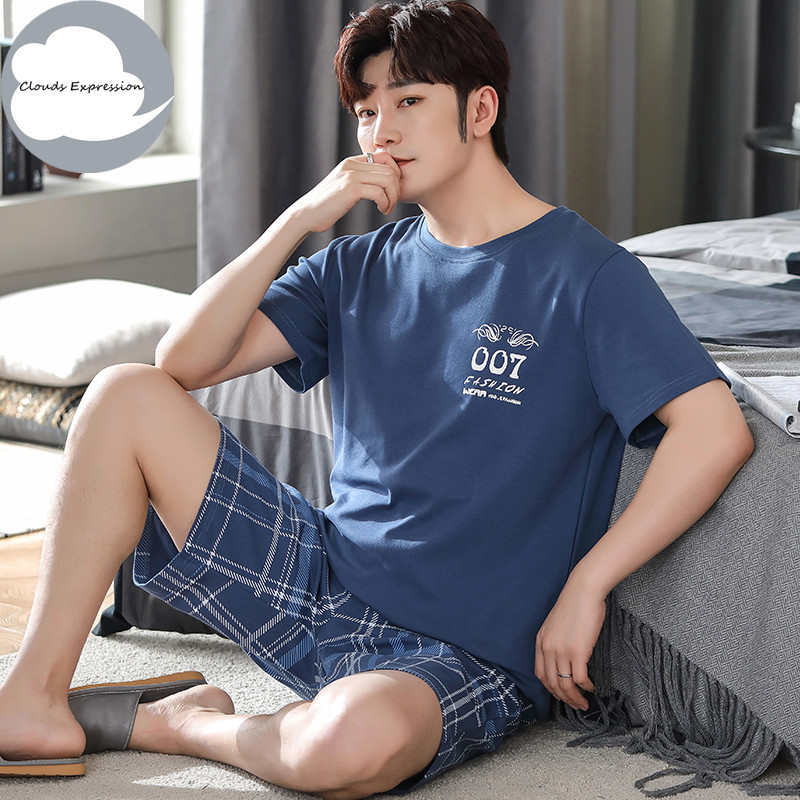 Nove ljetne pletene pamučne muške pidžame kratkih rukava Kompleti muških pidžama Pidžama sa slovima za muškarce Odijelo za spavanje Odjeća za dom Veličina XXXXL