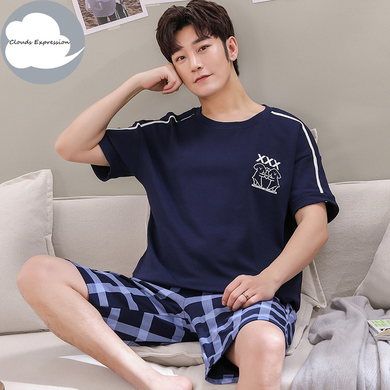 Nove ljetne pletene pamučne muške pidžame kratkih rukava Kompleti muških pidžama Pidžama sa slovima za muškarce Odijelo za spavanje Odjeća za dom Veličina XXXXL