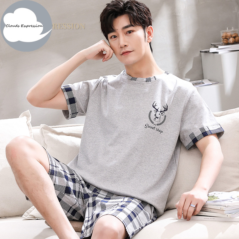 Nove ljetne pletene pamučne muške pidžame kratkih rukava Kompleti muških pidžama Pidžama sa slovima za muškarce Odijelo za spavanje Odjeća za dom Veličina XXXXL