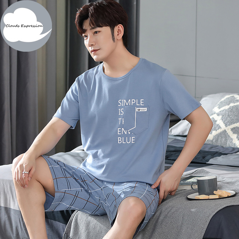 Nove ljetne pletene pamučne muške pidžame kratkih rukava Kompleti muških pidžama Pidžama sa slovima za muškarce Odijelo za spavanje Odjeća za dom Veličina XXXXL