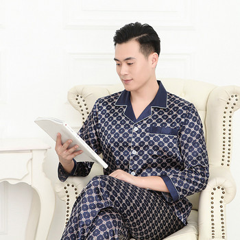 Пролетни и есенни комплекти мъжки пижами Копринено спално облекло с дълги ръкави Ice Silk Голям размер Домашно облекло Пижами Костюм Домашно облекло