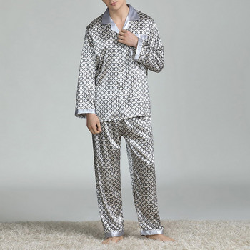 Мъжки комплекти копринени пижами от петна Пижами Мъжко спално облекло Модерен стил Копринена нощница с щампи Домашна мъжка сатенена мека уютна пижама за спане