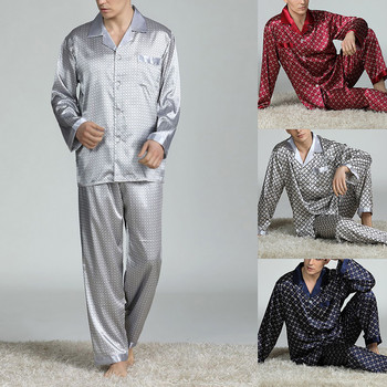 Мъжки комплекти копринени пижами от петна Пижами Мъжко спално облекло Модерен стил Копринена нощница с щампи Домашна мъжка сатенена мека уютна пижама за спане