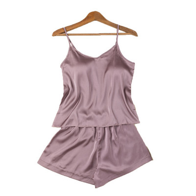 Solid Lady Szatén hálóruha Szexi pántos felső rövidnadrág pizsama mini hálóruha alkalmi hálóruha Lougne pijamas intim fehérnemű