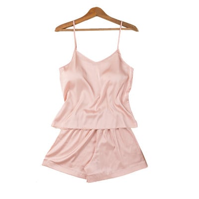 Solid Lady Szatén hálóruha Szexi pántos felső rövidnadrág pizsama mini hálóruha alkalmi hálóruha Lougne pijamas intim fehérnemű