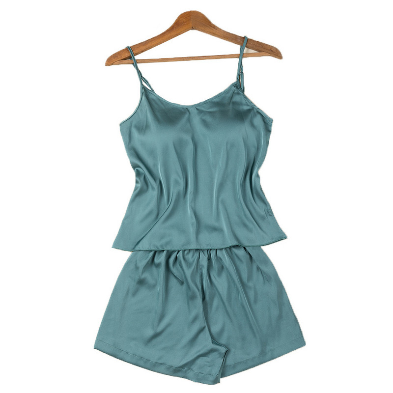 Solid Lady Szatén hálóruha Szexi pántos felső rövidnadrág pizsama mini hálóruha alkalmi hálóruha Lougne pijamas intim fehérnemű