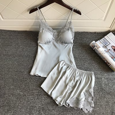 Σετ δύο τεμαχίων Γυναικείες καλοκαιρινές πυτζάμες με στάμπα Cherry Sleepwear Κοστούμι πιτζάμες Σέξι μεταξωτό σατέν οικεία εσώρουχα για το σπίτι