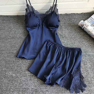 Σετ δύο τεμαχίων Γυναικείες καλοκαιρινές πυτζάμες με στάμπα Cherry Sleepwear Κοστούμι πιτζάμες Σέξι μεταξωτό σατέν οικεία εσώρουχα για το σπίτι