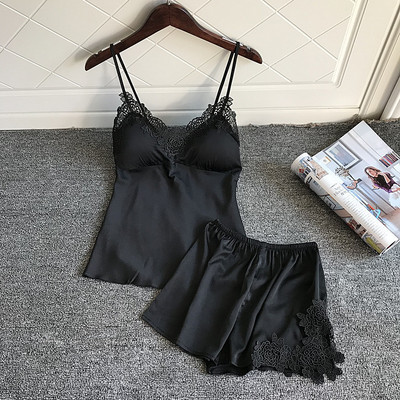 Σετ δύο τεμαχίων Γυναικείες καλοκαιρινές πυτζάμες με στάμπα Cherry Sleepwear Κοστούμι πιτζάμες Σέξι μεταξωτό σατέν οικεία εσώρουχα για το σπίτι