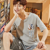 2021 Férfi nyári pamut pizsama rövid ujjú felső rövidnadrág pizsama szett nagy méretű férfi hálóruha Alkalmi nyomott otthoni szabadidő öltöny