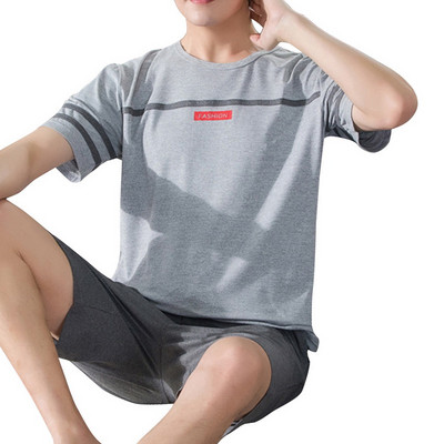 2021 Férfi nyári pamut pizsama rövid ujjú felső rövidnadrág pizsama szett nagy méretű férfi hálóruha Alkalmi nyomott otthoni szabadidő öltöny